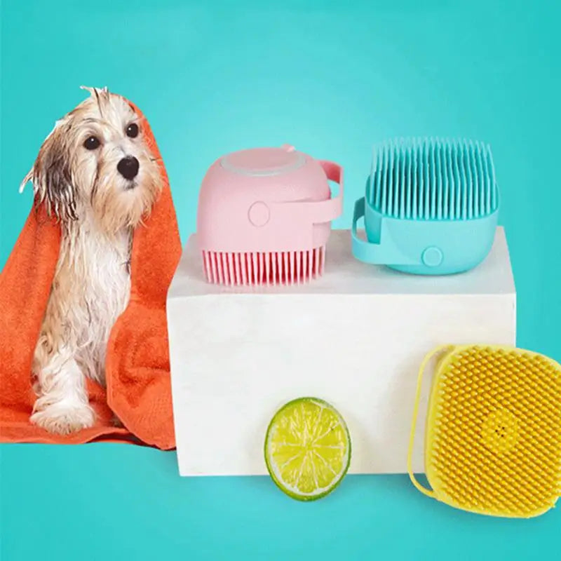 Bathroom Dog Bath Brush Massage Gloves Soft Safety Silicone Comb with Shampoo Box Pet Dog Brush Grooming Supplies