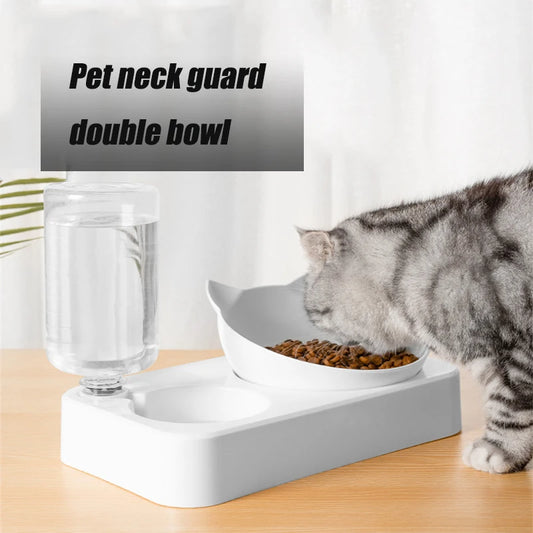 Tilt neck protection pet feeding and drinking dual-purpose bowl